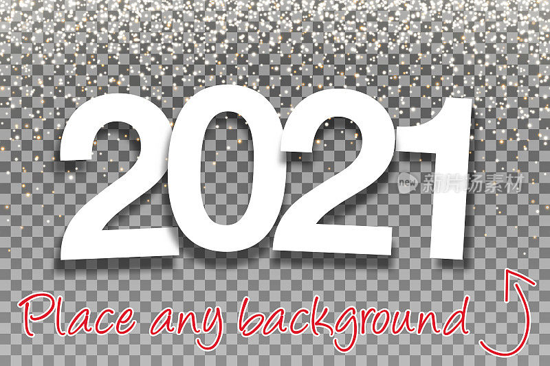 2021 - Paper Font with gold glitter for Design - Blank Background